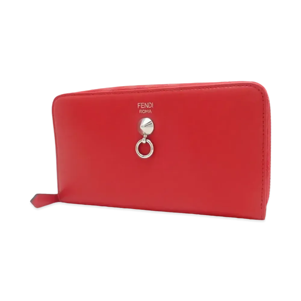 FENDI By The Way Leather Round Long Wallet "Red"