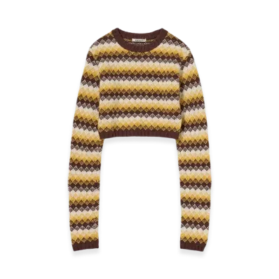 AURALEE Cashmere Jacquard Knit Cropped P/O "Burgundy Yellow"