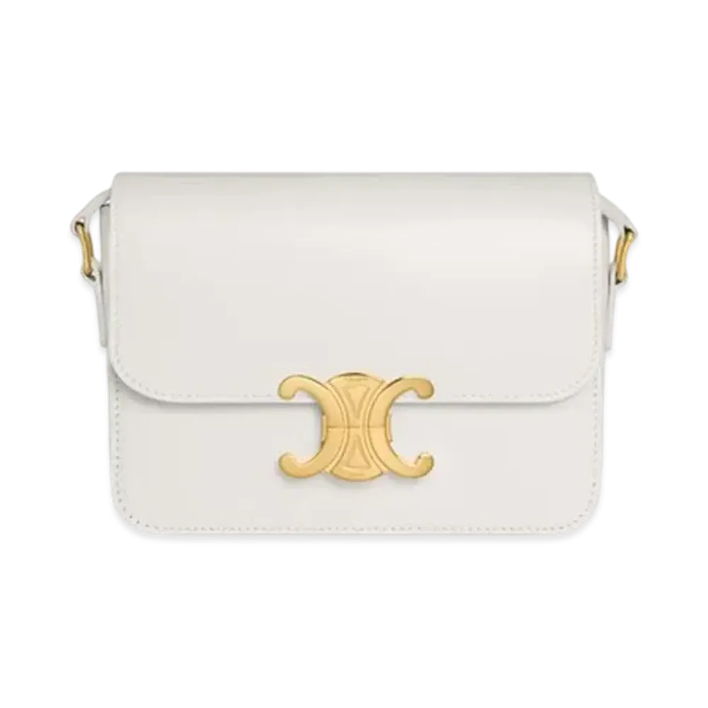 CELINE Teen Triomphe Bag in Shiny Calfskin "Rice"