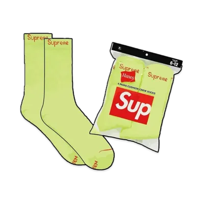 Supreme x Hanes Crew Socks (4 Pack) "Fluorescent Yellow"
