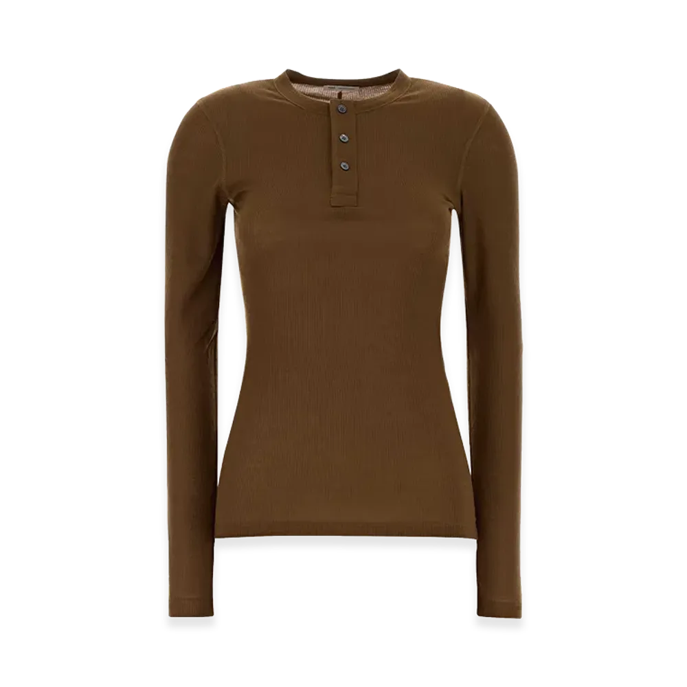 AMI PARIS Women's Lyocell Long Sleeve Tee "Brown"