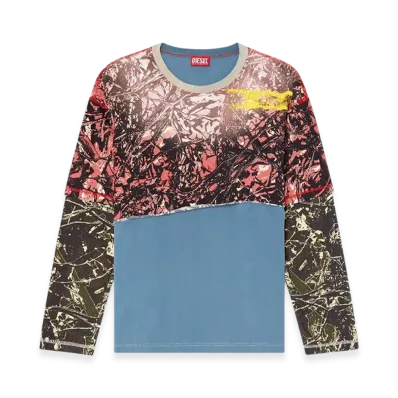 Diesel T-Besh-Camou Layered T-Shirt With Camo Motif "Blue Pink"