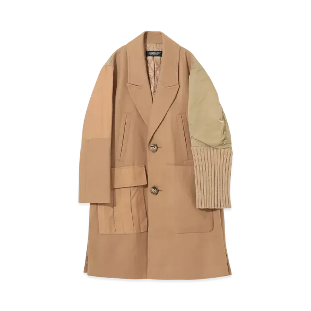 UNDERCOVER Padded Nylon Jacket Mixed Wool Coat "Camel"