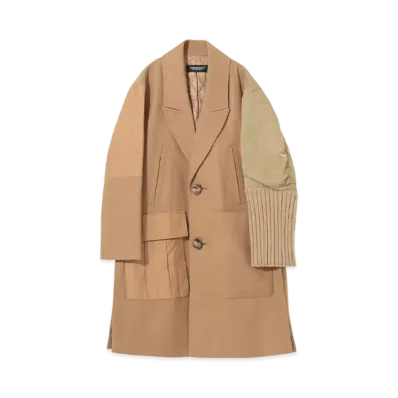 UNDERCOVER Padded Nylon Jacket Mixed Wool Coat "Camel"