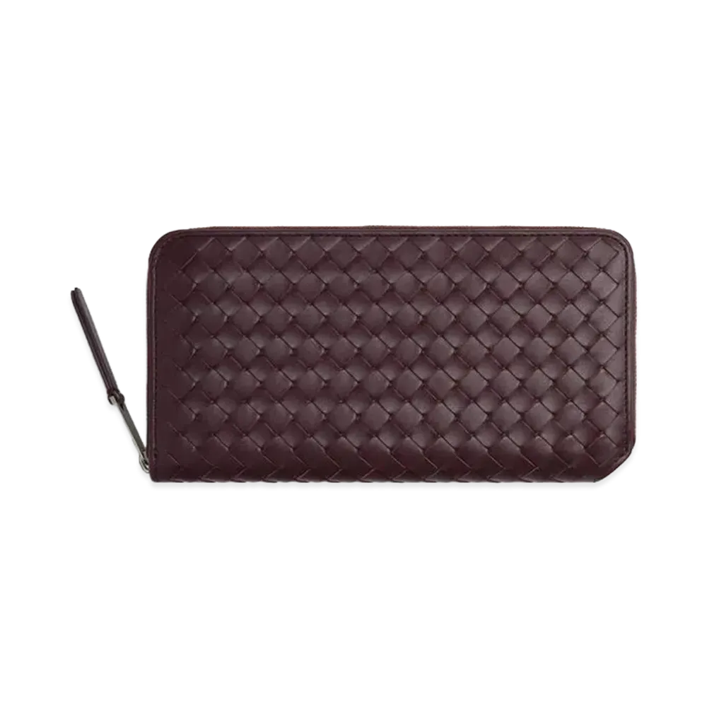 Bottega Veneta Intrecciato Piccolo Zip Around Wallet "Dark Barolo"