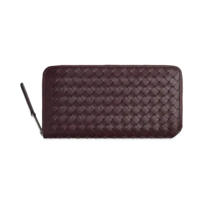 Bottega Veneta Intrecciato Piccolo Zip Around Wallet "Dark Barolo"