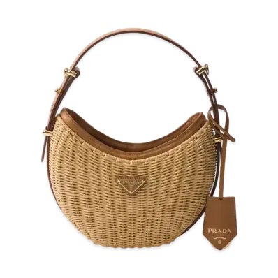 PRADA Wicker and Leather Prada Arque Bag "Natural"