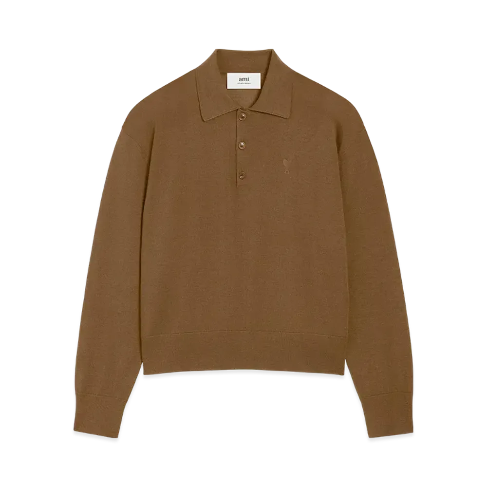 AMI PARIS Ami De Coeur Wool Polo "Hazelnut"