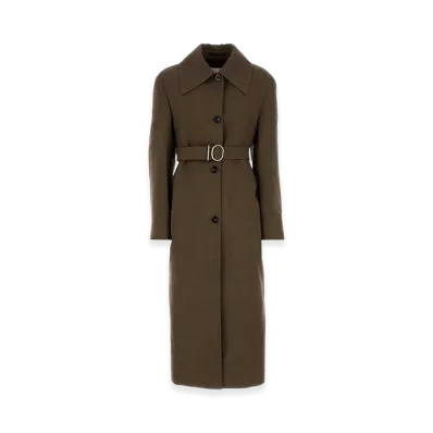 Jil Sander Women's Embroidered Wool Blend Coat "Brown"