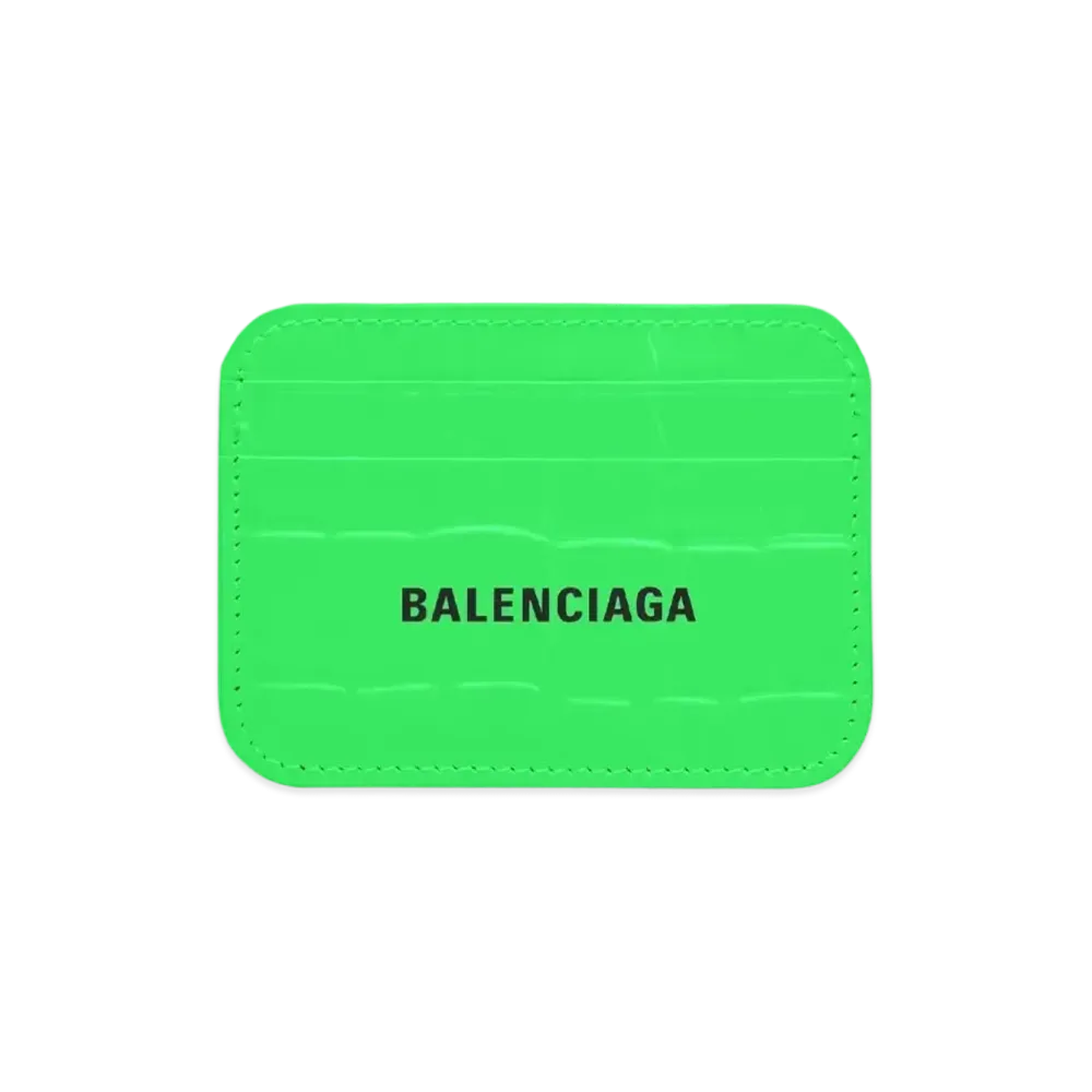 BALENCIAGA Cash Card Holder In Shiny Crocodile Embossed Calfskin "Light Green"