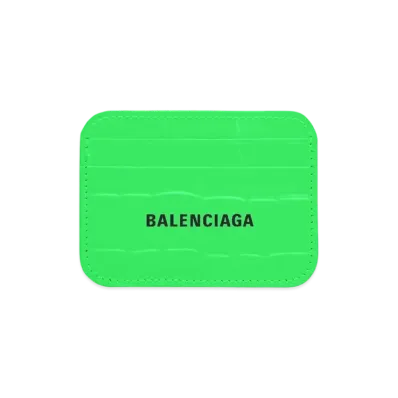 BALENCIAGA Cash Card Holder In Shiny Crocodile Embossed Calfskin "Light Green"