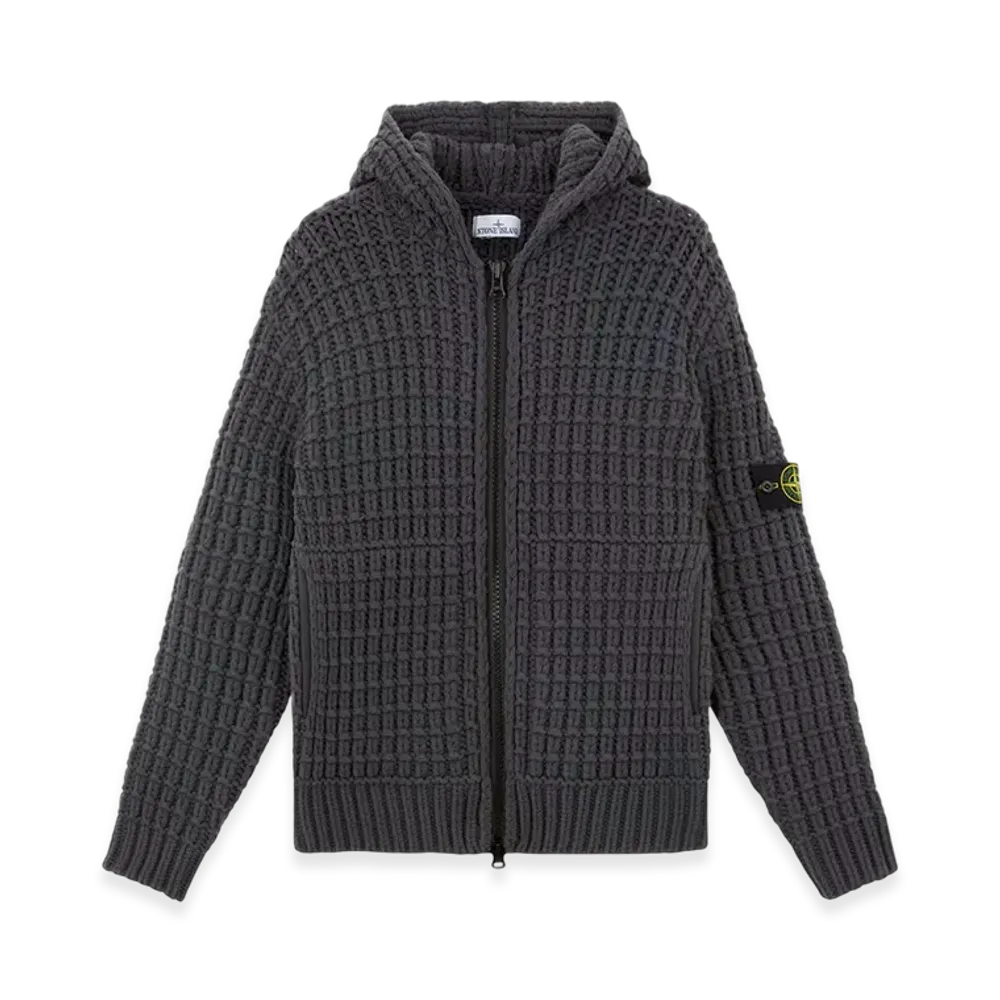 Stone Island 539A5 Stretch Wool Loose Fit Cardigan with Handmade Effect - 24FW "Lead Grey"
