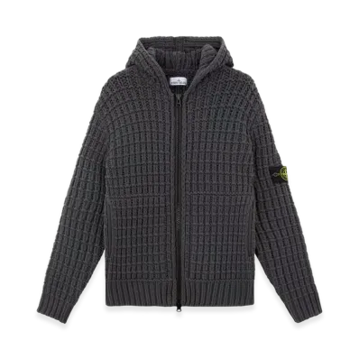 Stone Island 539A5 Stretch Wool Loose Fit Cardigan with Handmade Effect - 24FW "Lead Grey"