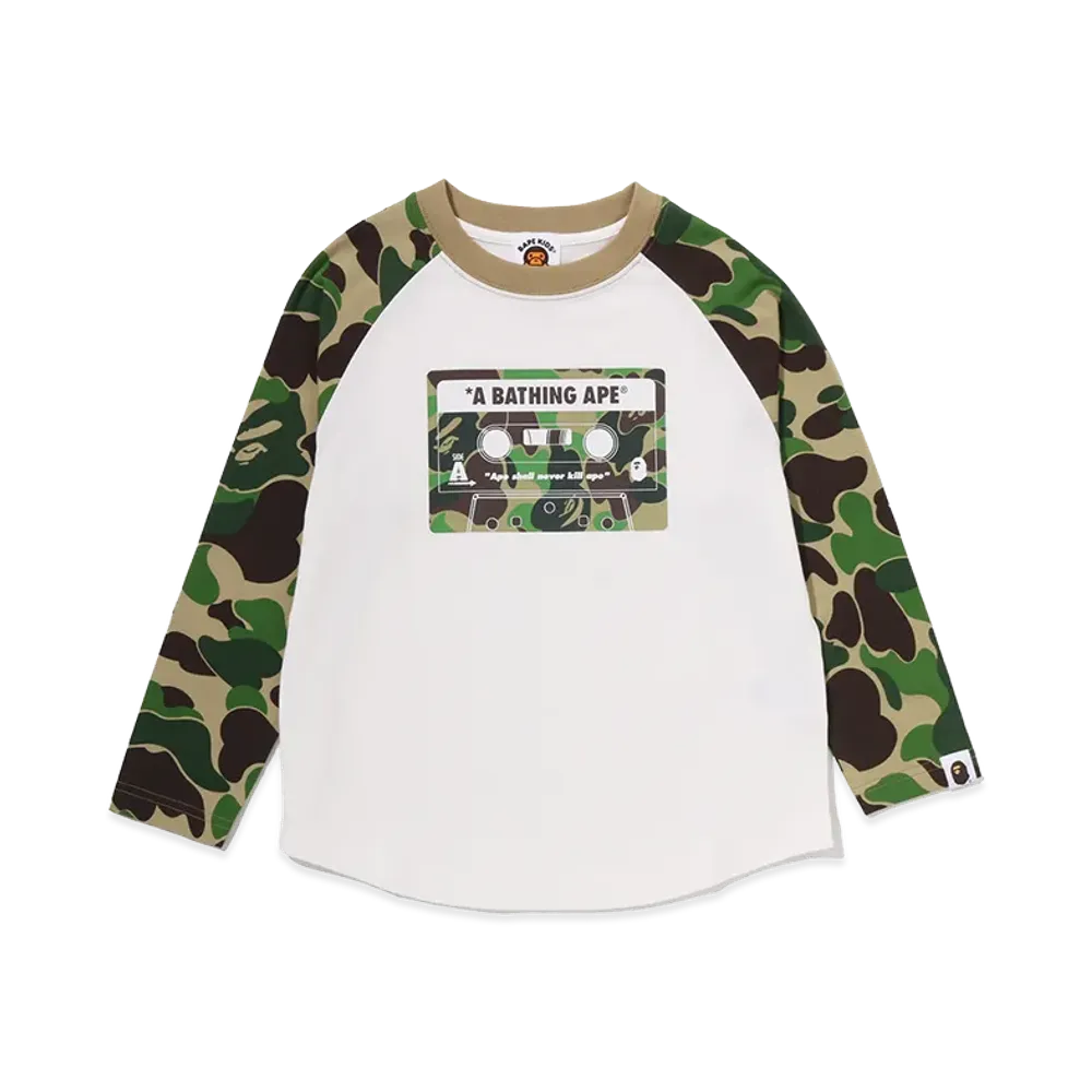 A BATHING APE Kids ABC Camo Cassette Tape Raglan LS Tee "Green"