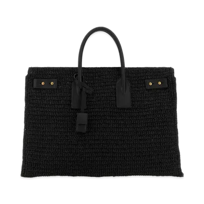 Saint Laurent Women's Raffia Medium Sac De Jour Shopping Bag "Black"