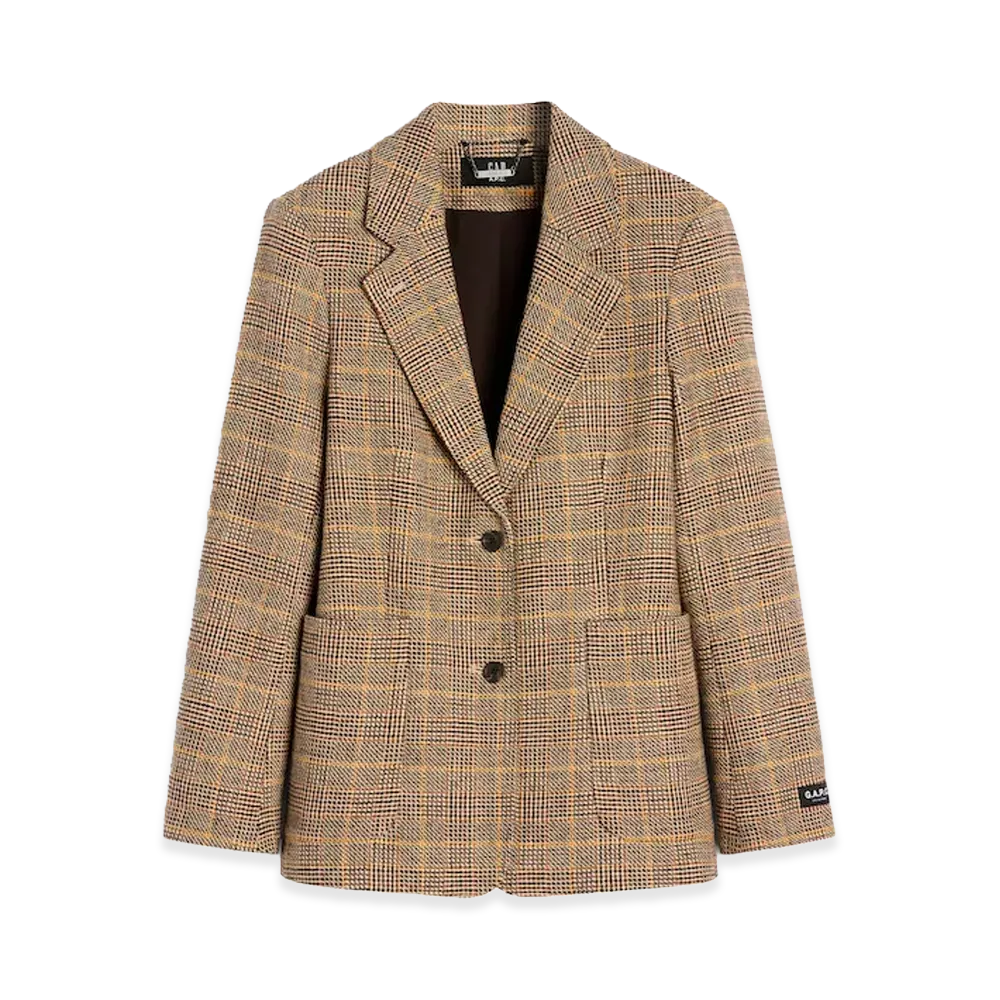 Gap x A.P.C. Women's Wool Blend Relaxed Fit Blazer "Multi Plaid"