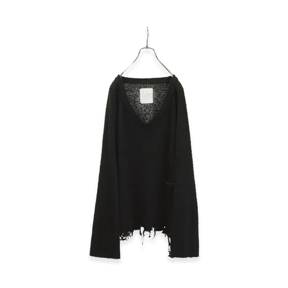 ANCELLM Damage Silk Uvneck Knit "Black"