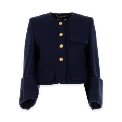Chloe Women's Printed Wool Blend Body Blazer "Blue"