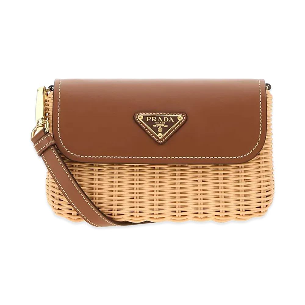 PRADA Women's Two-Tone Wicker And Leather Crossbody Bag "Beige"