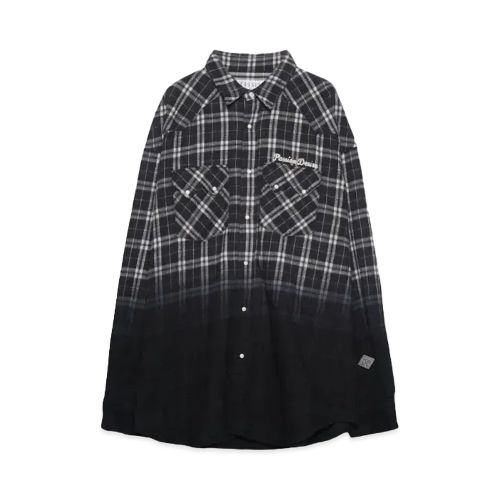 el conductorH HALF DYED CHECK FLANNEL COWBOY SHIRT "BLACK"