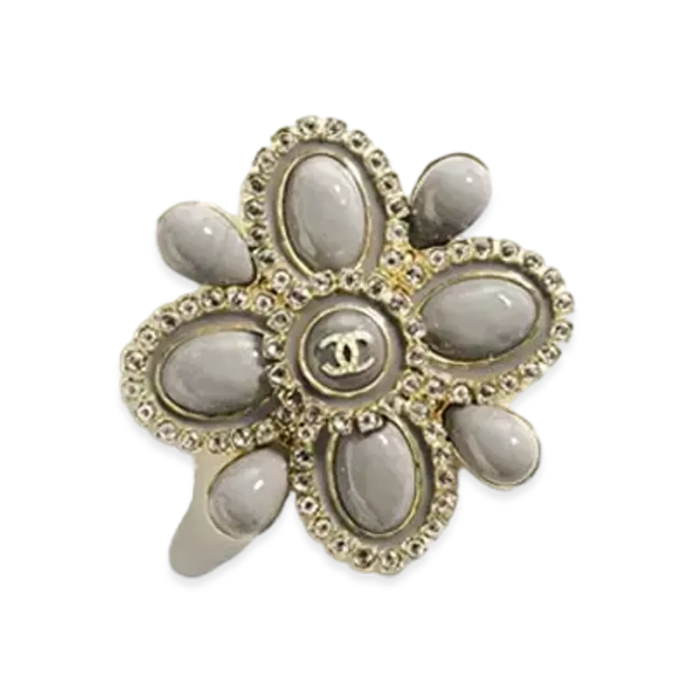 CHANEL Brooch Metal, Resin, Glass Pearls & Strass "Gold/Gray/Crystal"