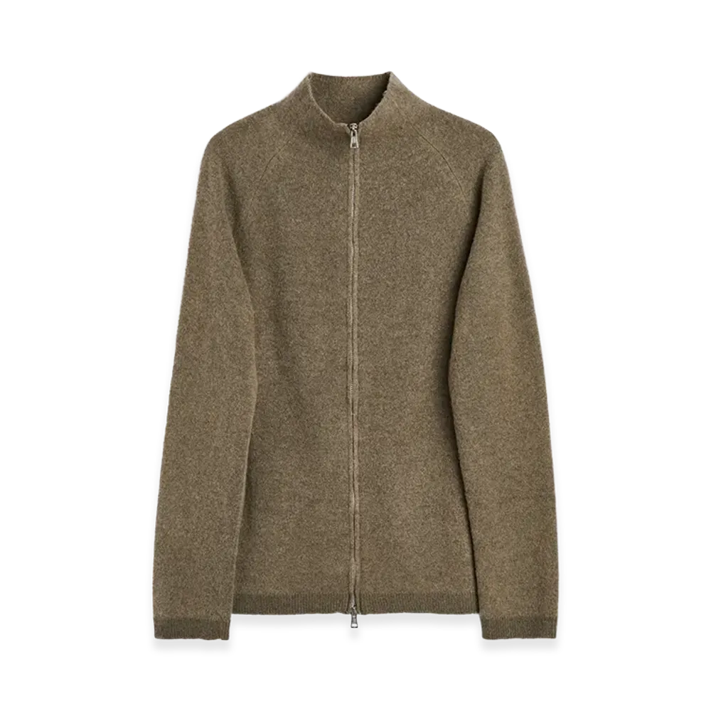 OUR LEGACY Line Zip Cardigan "Mud Spray Dye Cherub Wool"
