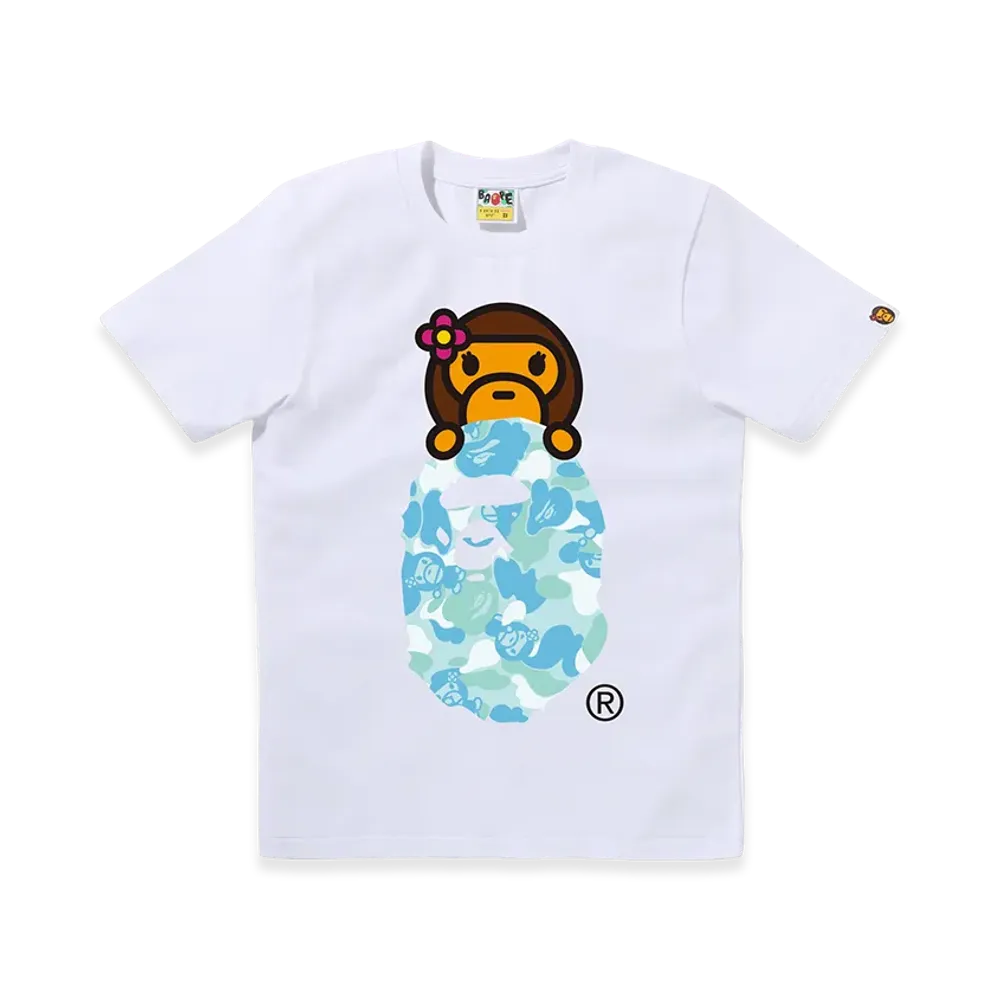 A BATHING APE Women's ABC Lisa Camo Lisa On Ape Head Tee "White/Sax"