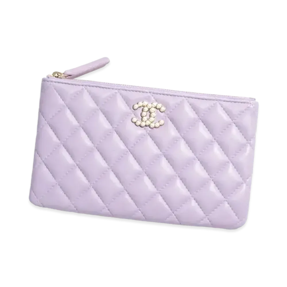 CHANEL Small Pouch Lambskin Imitation Pearls "Lilac"