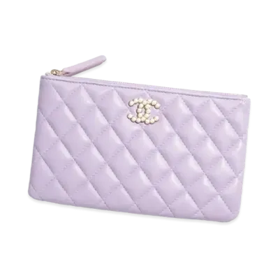 CHANEL Small Pouch Lambskin Imitation Pearls "Lilac"