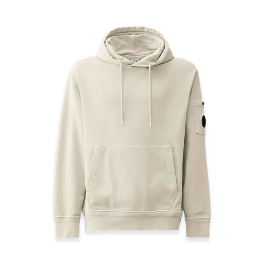C.P. Company Cotton Diagonal Fleece Lens Hoodie "Gauze White"