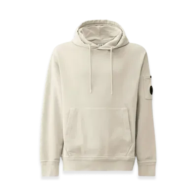 C.P. Company Cotton Diagonal Fleece Lens Hoodie "Gauze White"