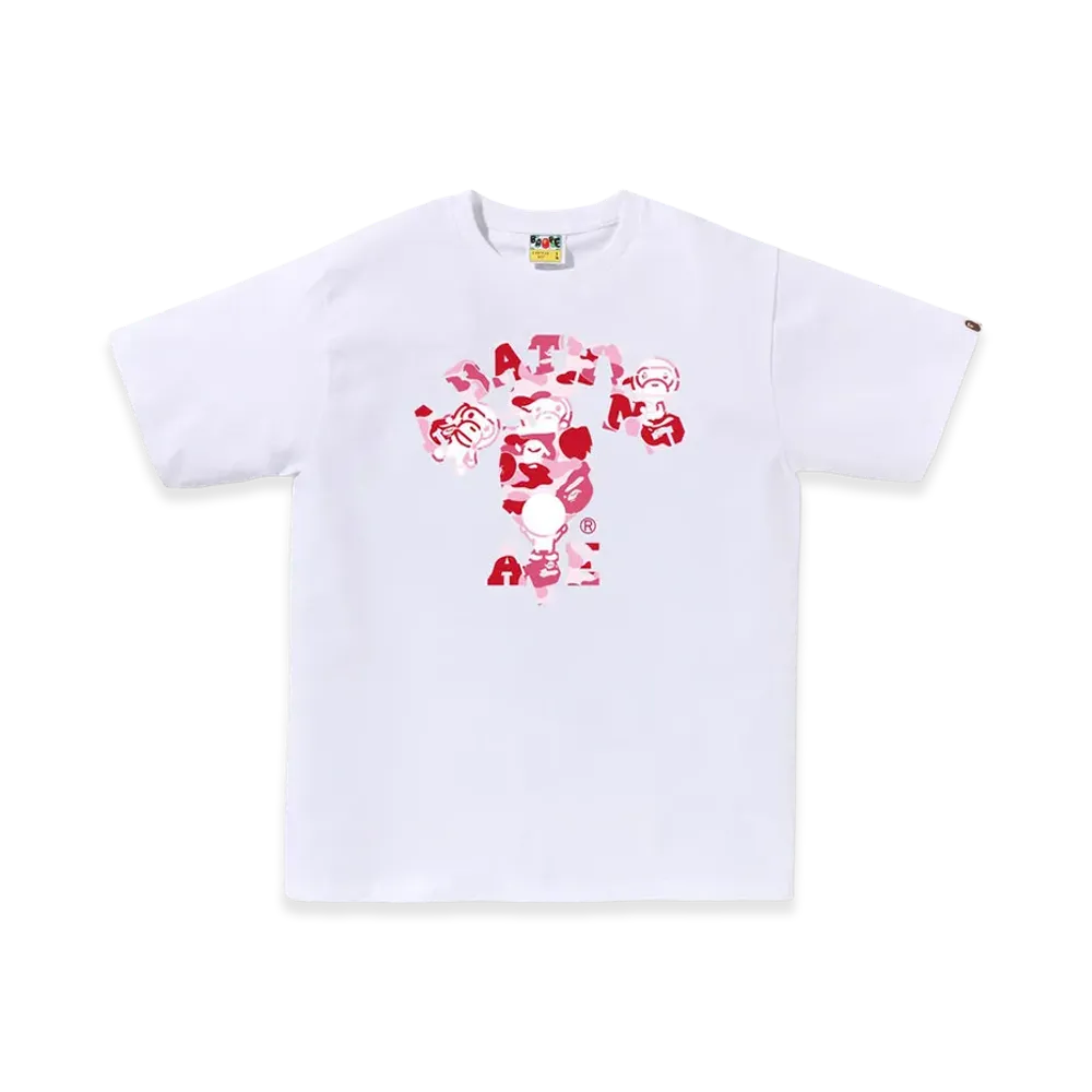 A BATHING APE ABC Camo College Milo Tee "White/Pink"
