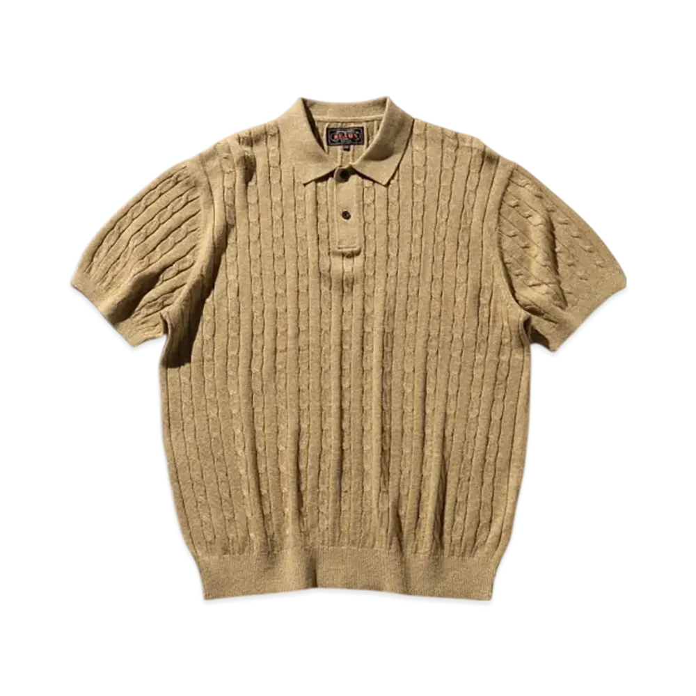 BEAMS Knit Polo Cable "Khaki"