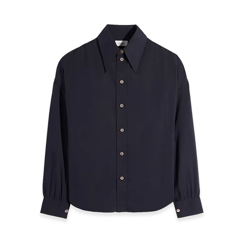 LEMAIRE Women's Washed Cotton Muslin Soft Pointed Collar Shirt "Squid Ink"