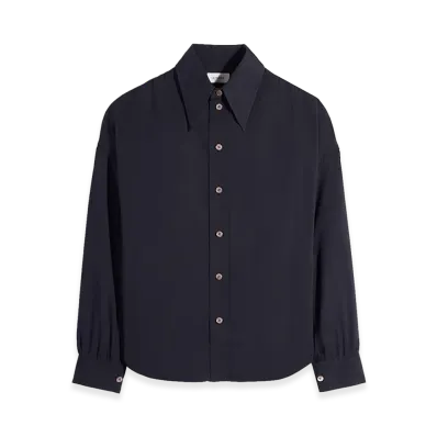 LEMAIRE Women's Washed Cotton Muslin Soft Pointed Collar Shirt "Squid Ink"