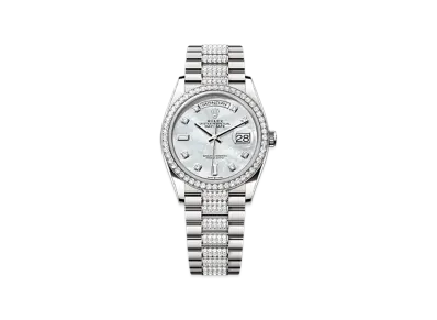 ROLEX Day-Date 36mm White Gold Diamond 128349RBR "White Mother-of-Pearl"
