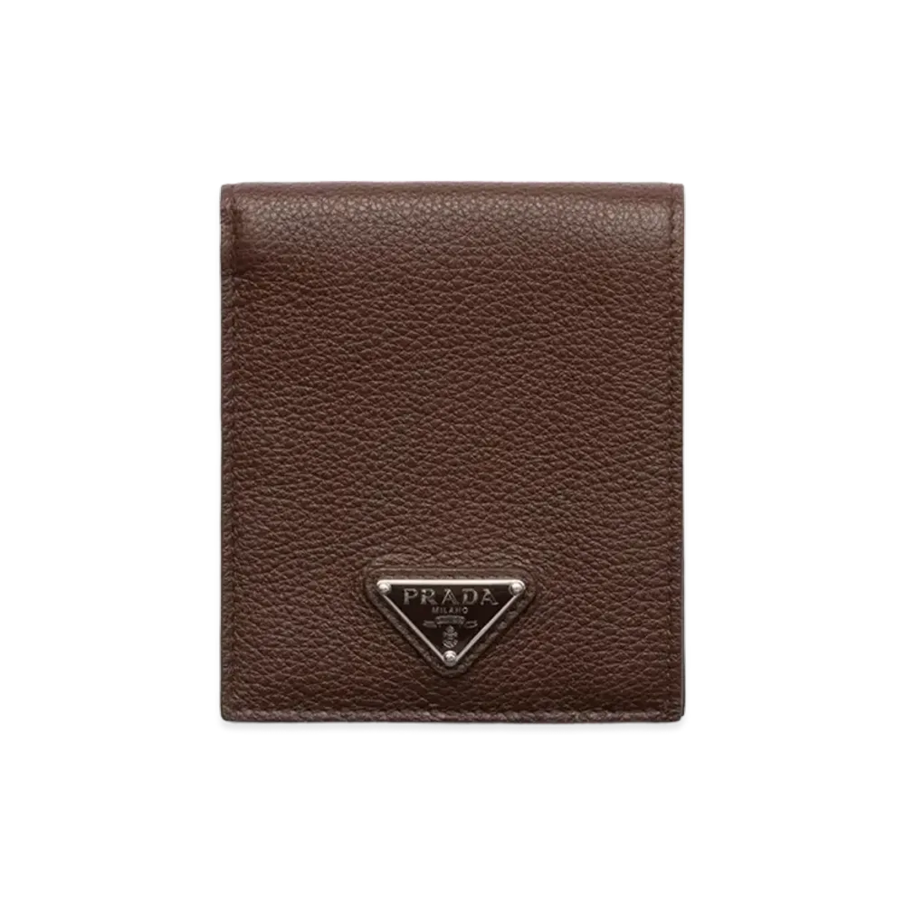 PRADA Grained Leather Bi-Fold Wallet "Brown"