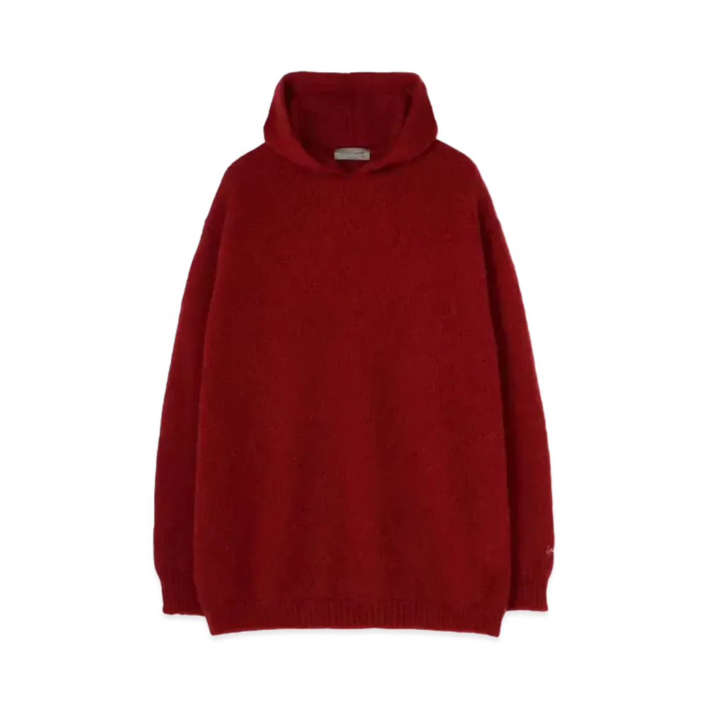 Yohji Yamamoto Pour Homme 5G TUCK PATTERN BRUSHED MOHAIR KNIT HOODIE "Red"