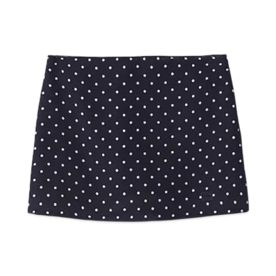 MIU MIU Women's Polka Dot Crepe De Chine Miniskirt "Blue/Ivory"