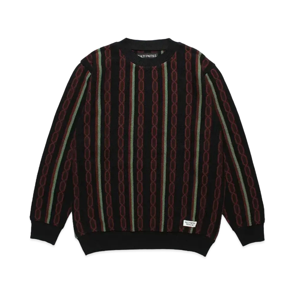 WACKO MARIA Striped Jacquard Knit Sweater (Type-1) "Black"