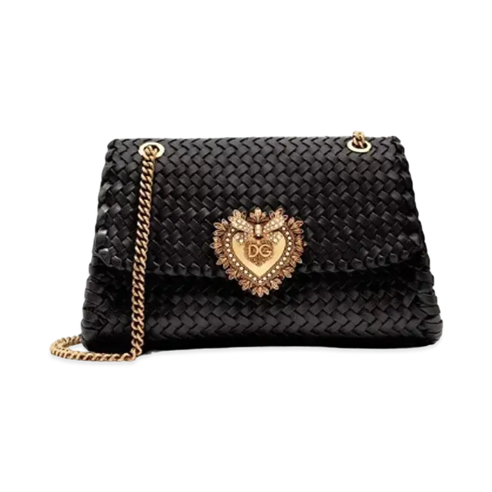 Dolce&Gabbana Devotion Shoulder Bag Big Size Woven Nappa Leather "Black"