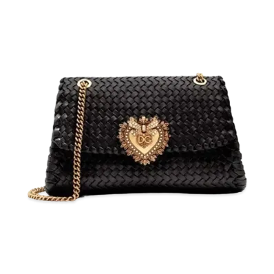 Dolce&Gabbana Devotion Shoulder Bag Big Size Woven Nappa Leather "Black"