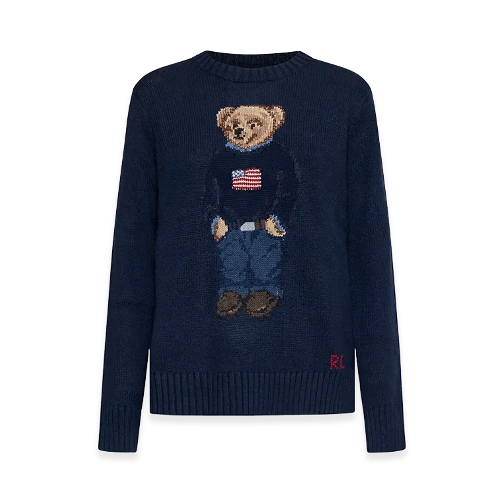 Polo Ralph Lauren Women's Polo Bear Cotton And Linen Sweater "Navy Blue"