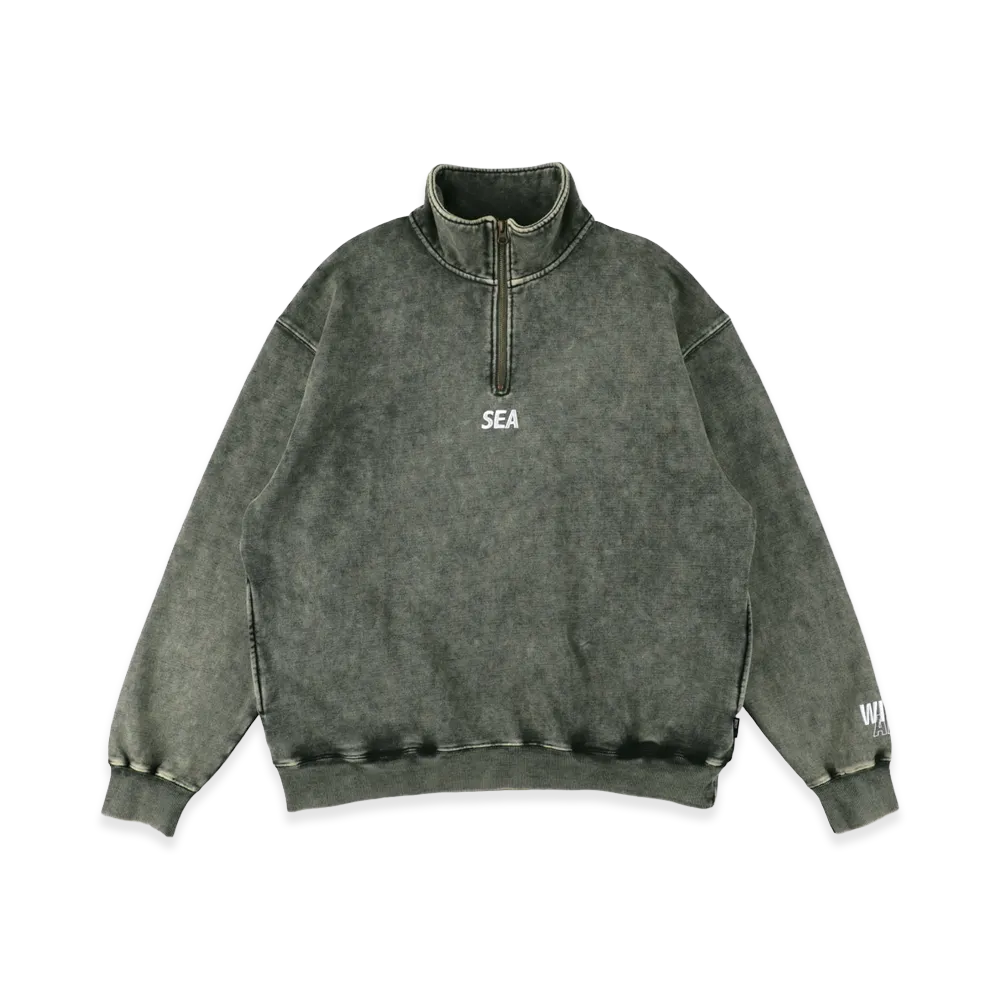 WIND AND SEA Aged Essential Half Zip Sweatshirts "Sage"