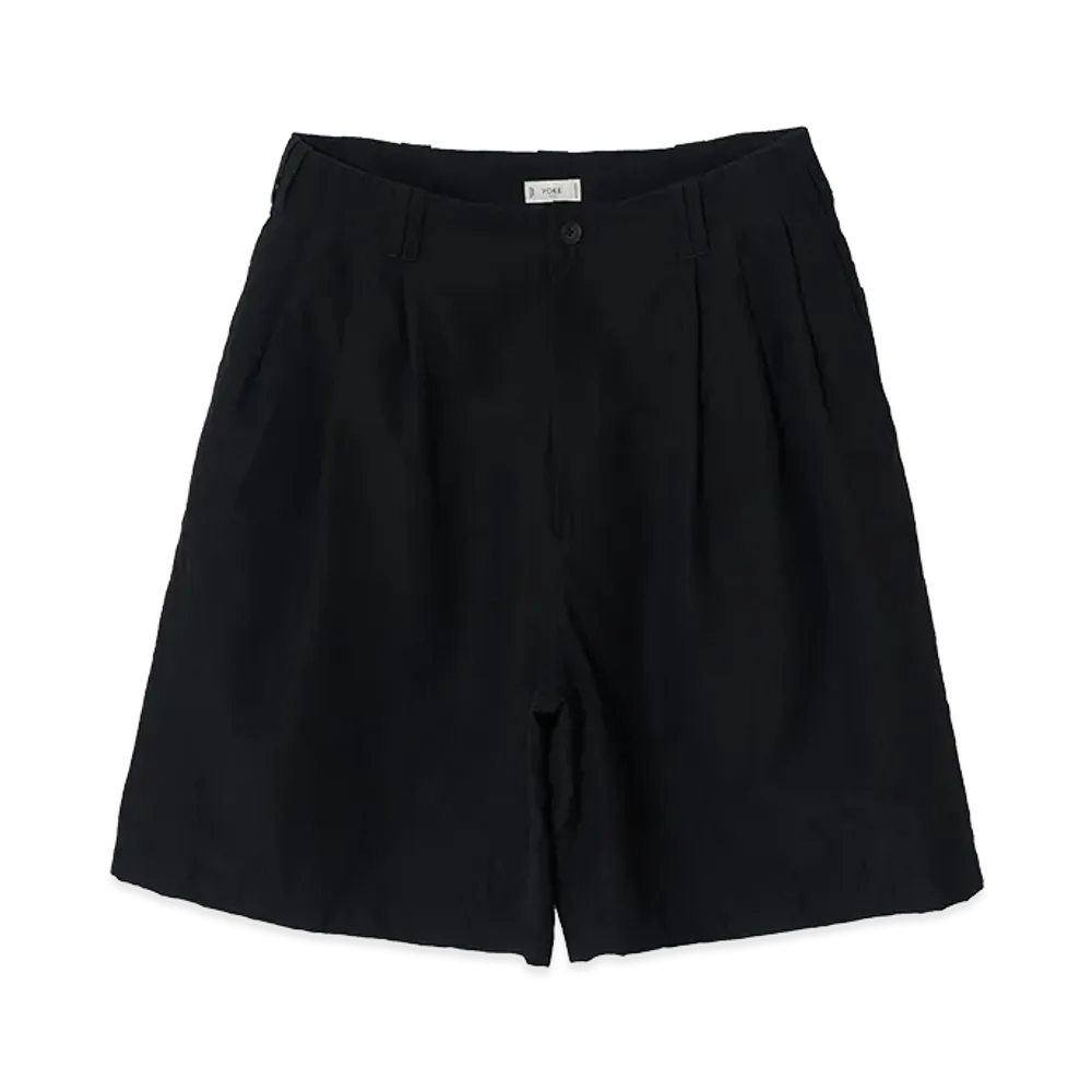 YOKE Wool Linen Weather Cloth 3pleated Shorts "Black"