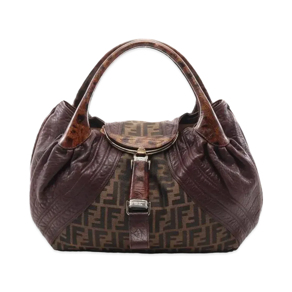 FENDI Zucca SPY Bag Leather / Canvas hand Bag "Brown"
