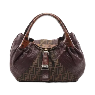 FENDI Zucca SPY Bag Leather / Canvas hand Bag "Brown"