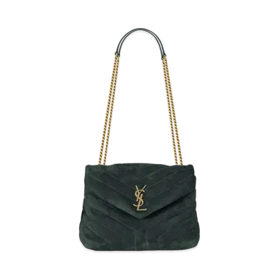Saint Laurent Loulou Small Bag In Y-Quilted Suede "Deep Green"