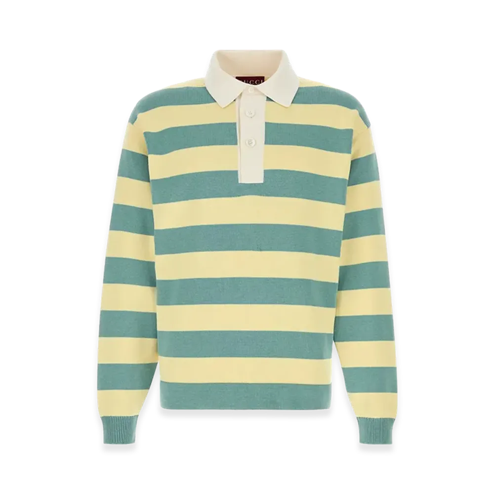 GUCCI Embroidered Silk Blend Polo Shirt "Yellow/Blue"