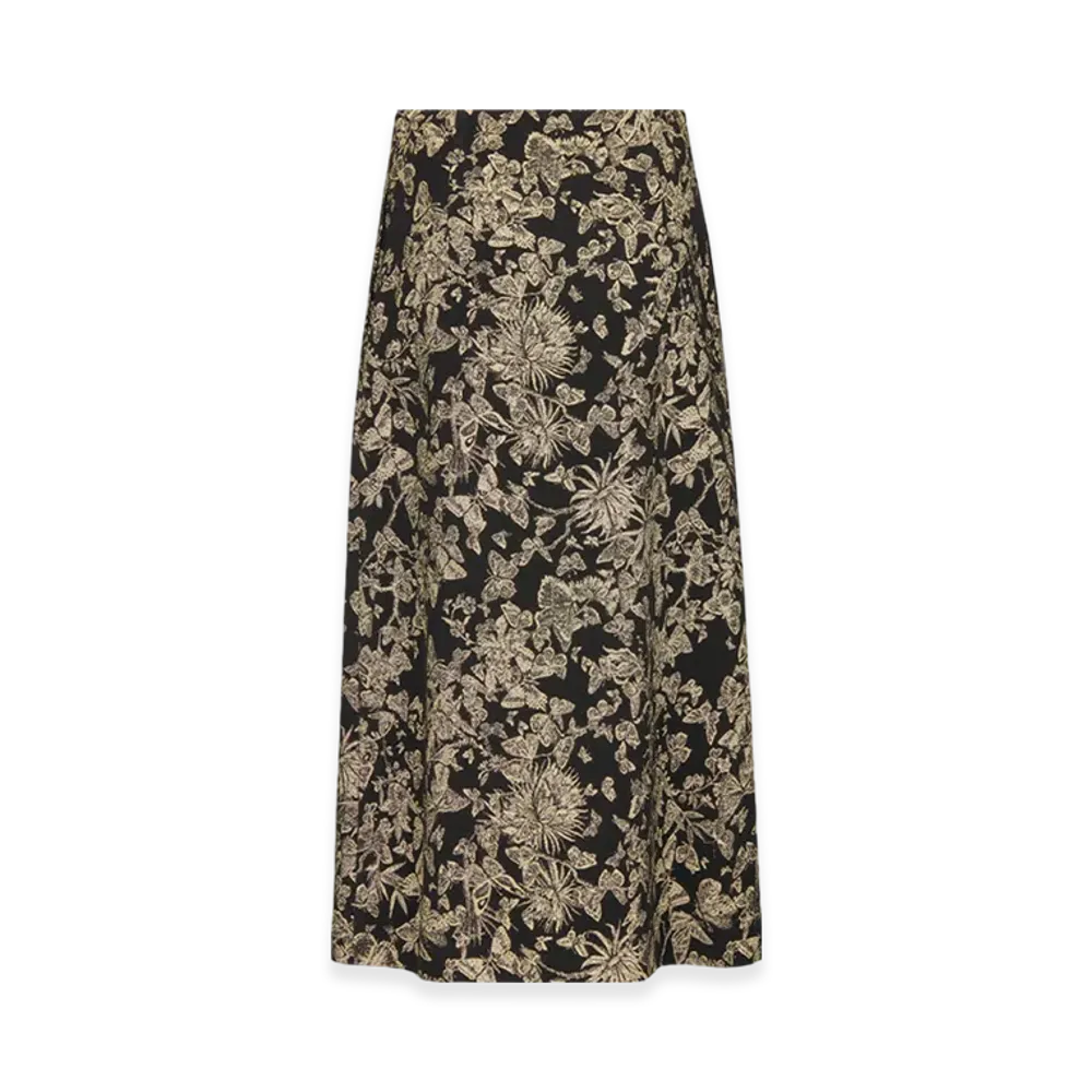 Dior Women's Mid-Length Flared Skirt Technical Jacquard Allover Butterfly Motif "Black/Gold"